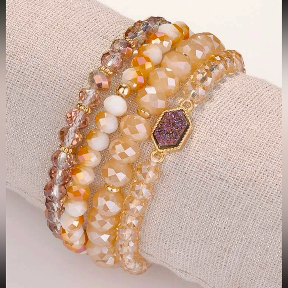 4pcs Rhinestone Decor Beaded Bracelet